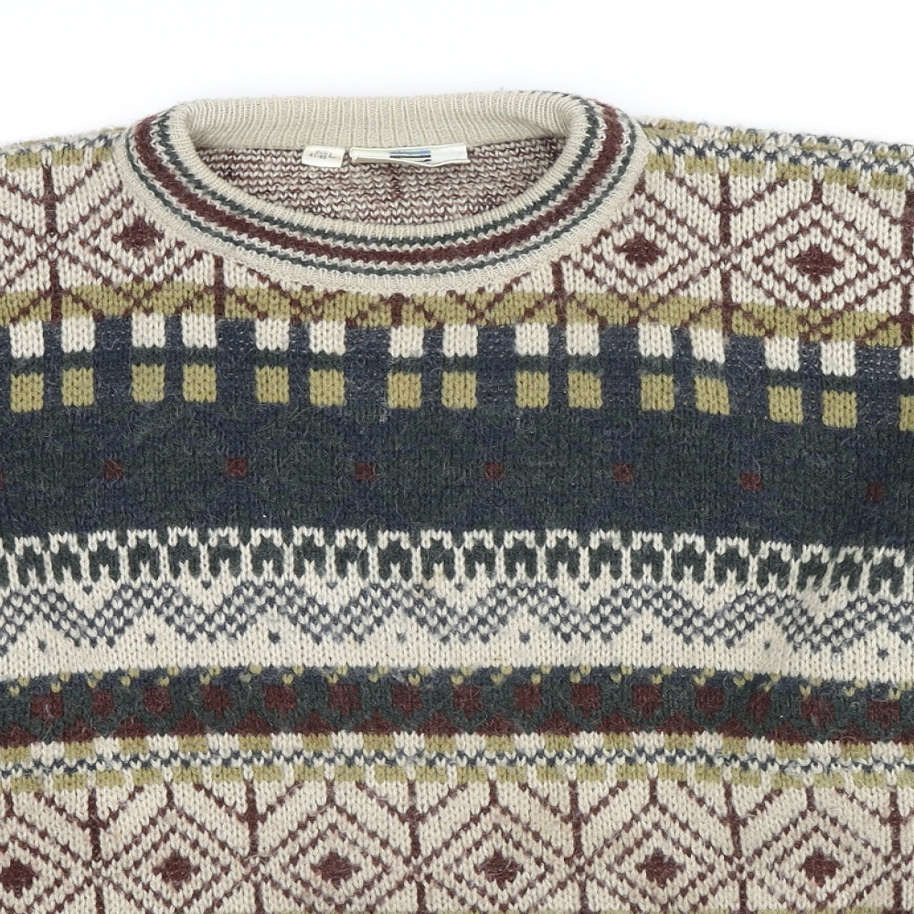 Jargon Mens Multicoloured Round Neck Fair Isle Acrylic Pullover Jumper Size L Long Sleeve