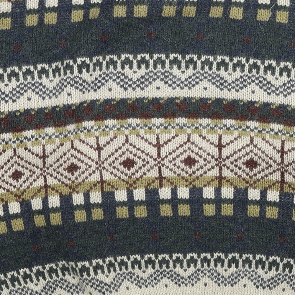 Jargon Mens Multicoloured Round Neck Fair Isle Acrylic Pullover Jumper Size L Long Sleeve