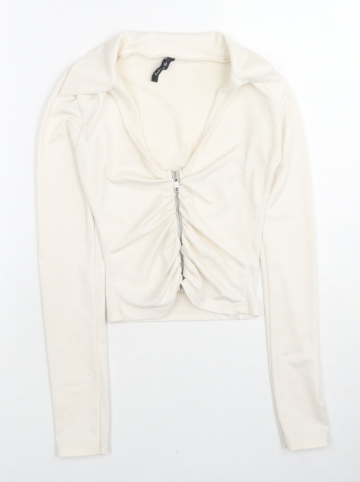 As You Womens Ivory Polyester Cropped Blouse Size 4 V-Neck