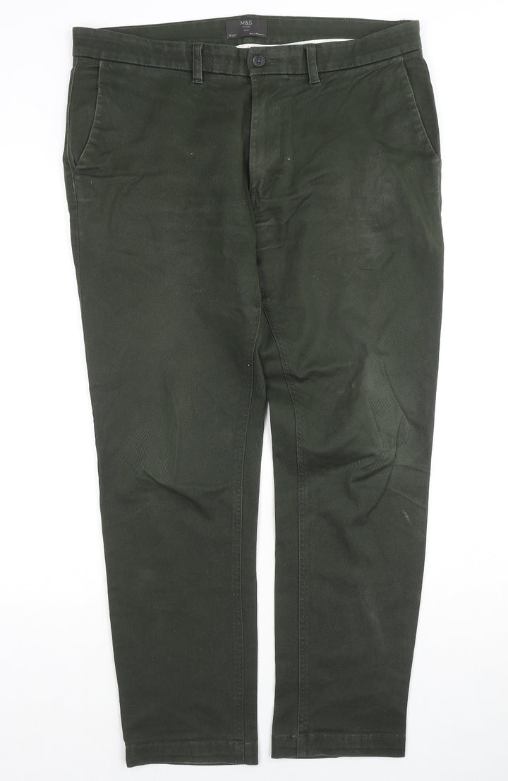 Marks and Spencer Womens Green Cotton Straight Jeans Size 36 in L31 in Slim Zip