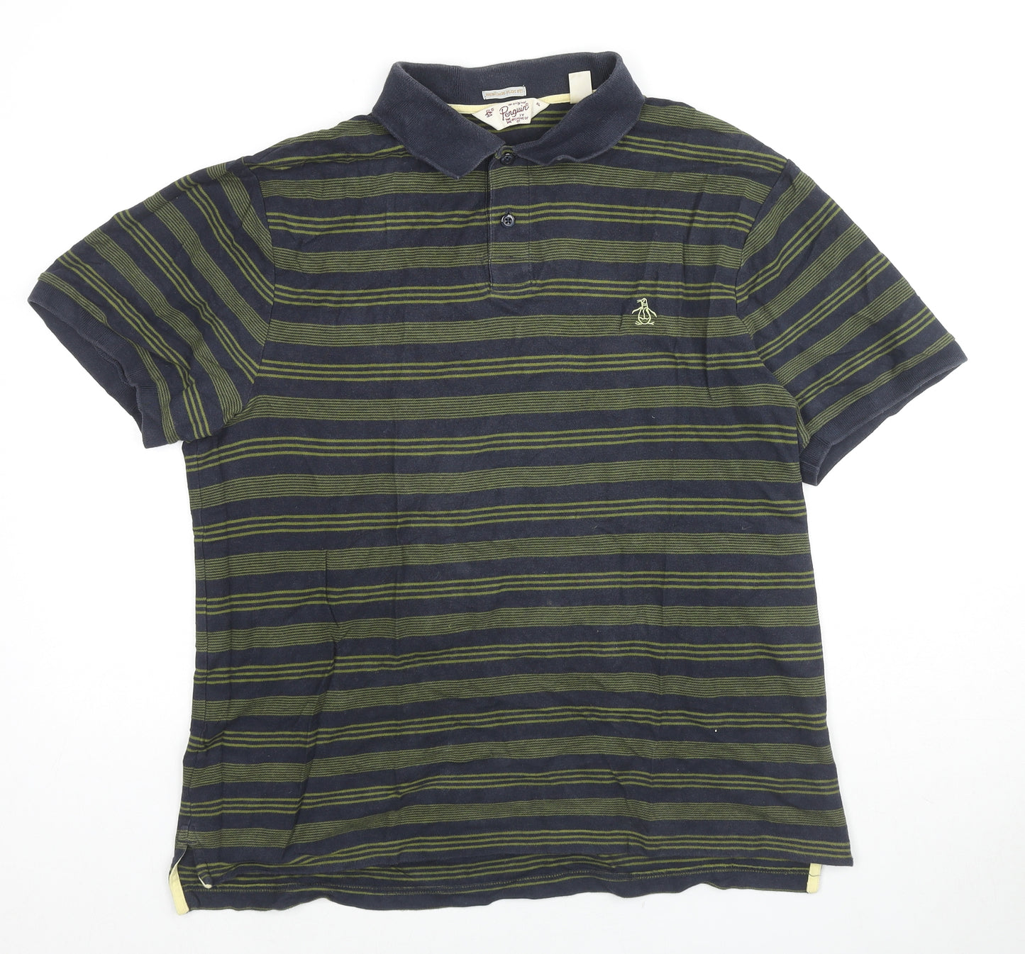Original Penguin Mens Green Striped Cotton Polo Size XL Collared Pullover