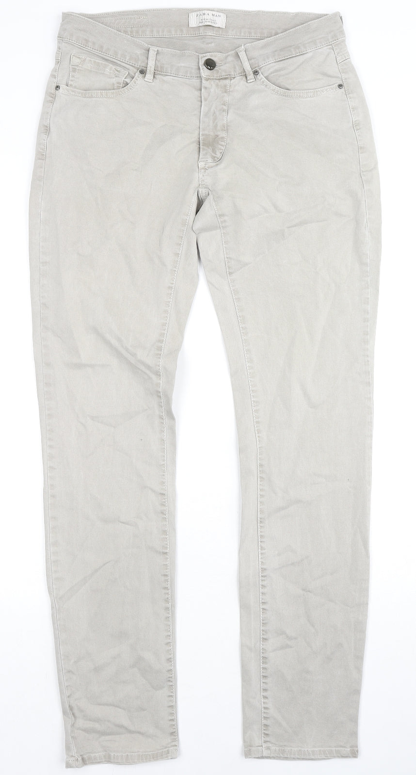 Zara Mens Grey Cotton Straight Jeans Size 32 in L32 in Regular Zip