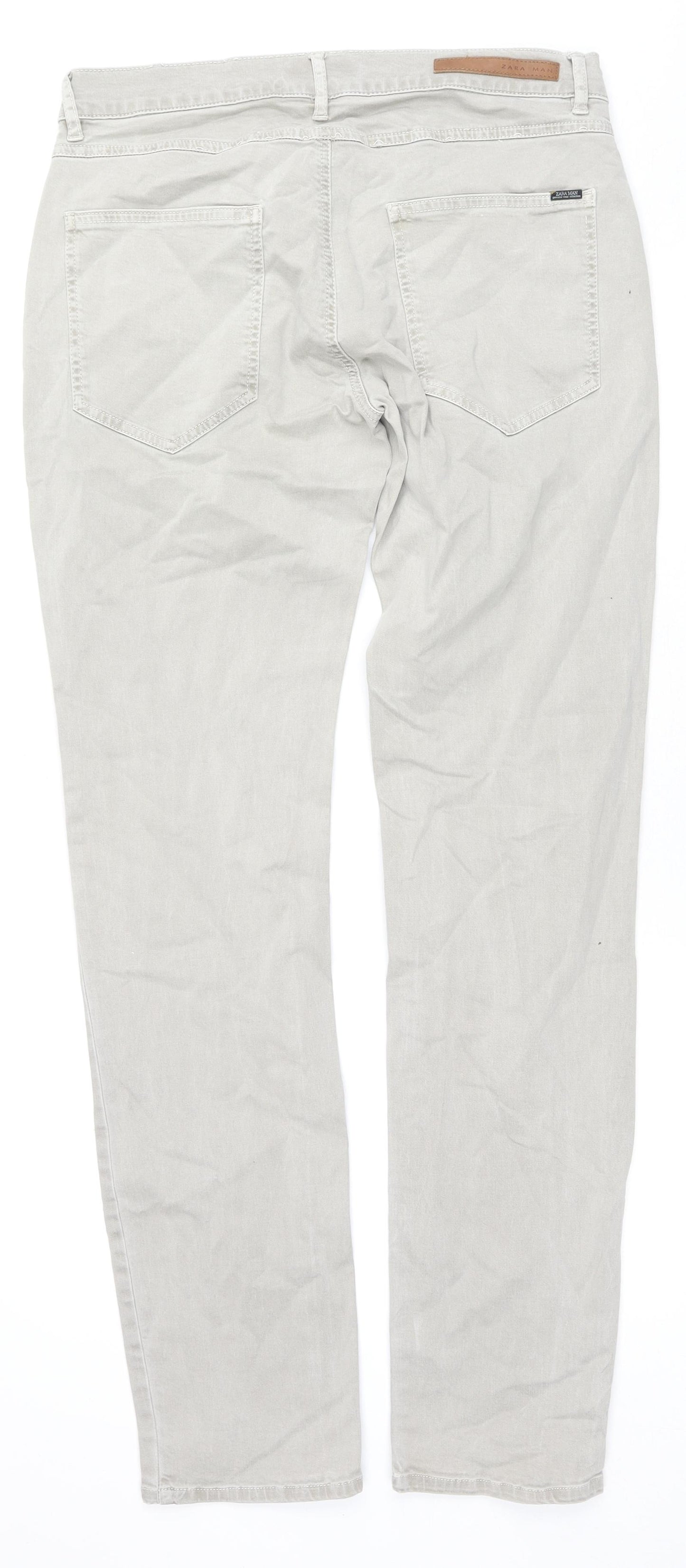 Zara Mens Grey Cotton Straight Jeans Size 32 in L32 in Regular Zip