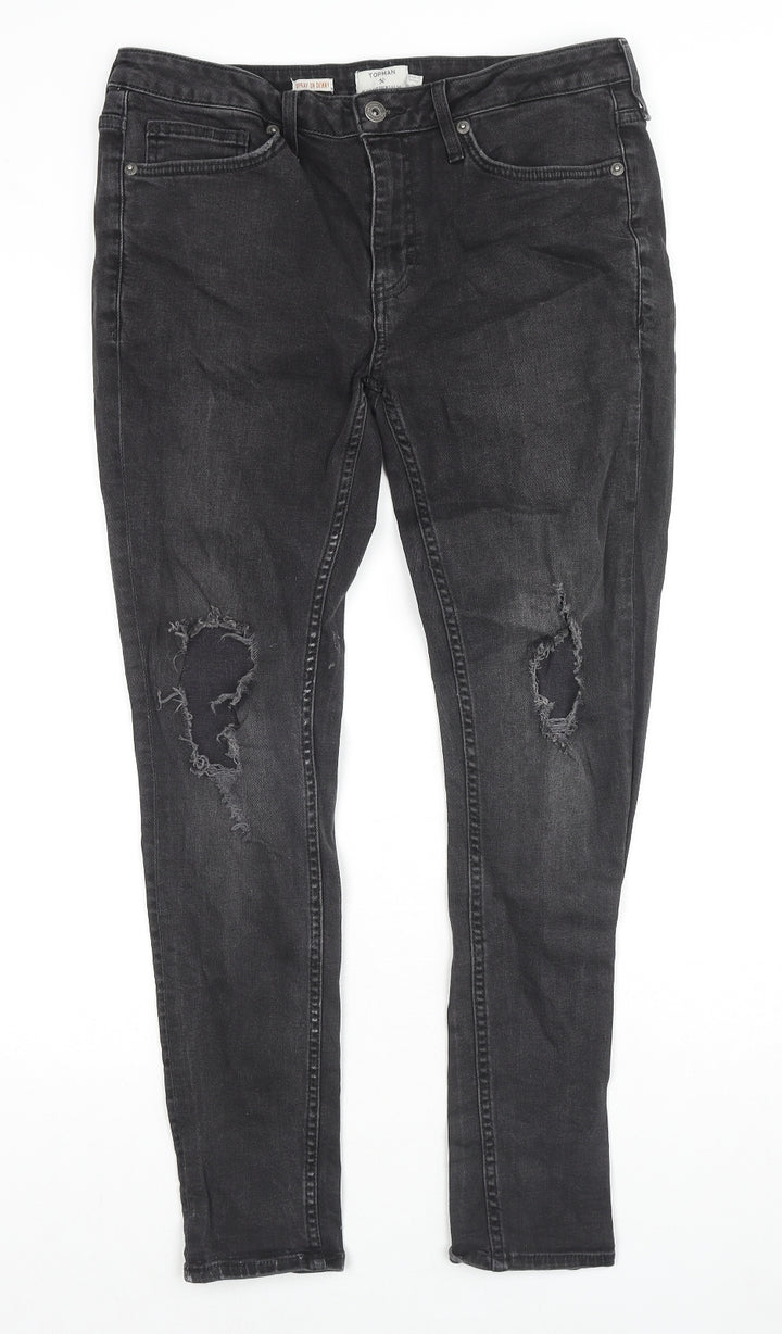 Topman Mens Grey Cotton Skinny Jeans Size 34 in L28 in Slim Zip
