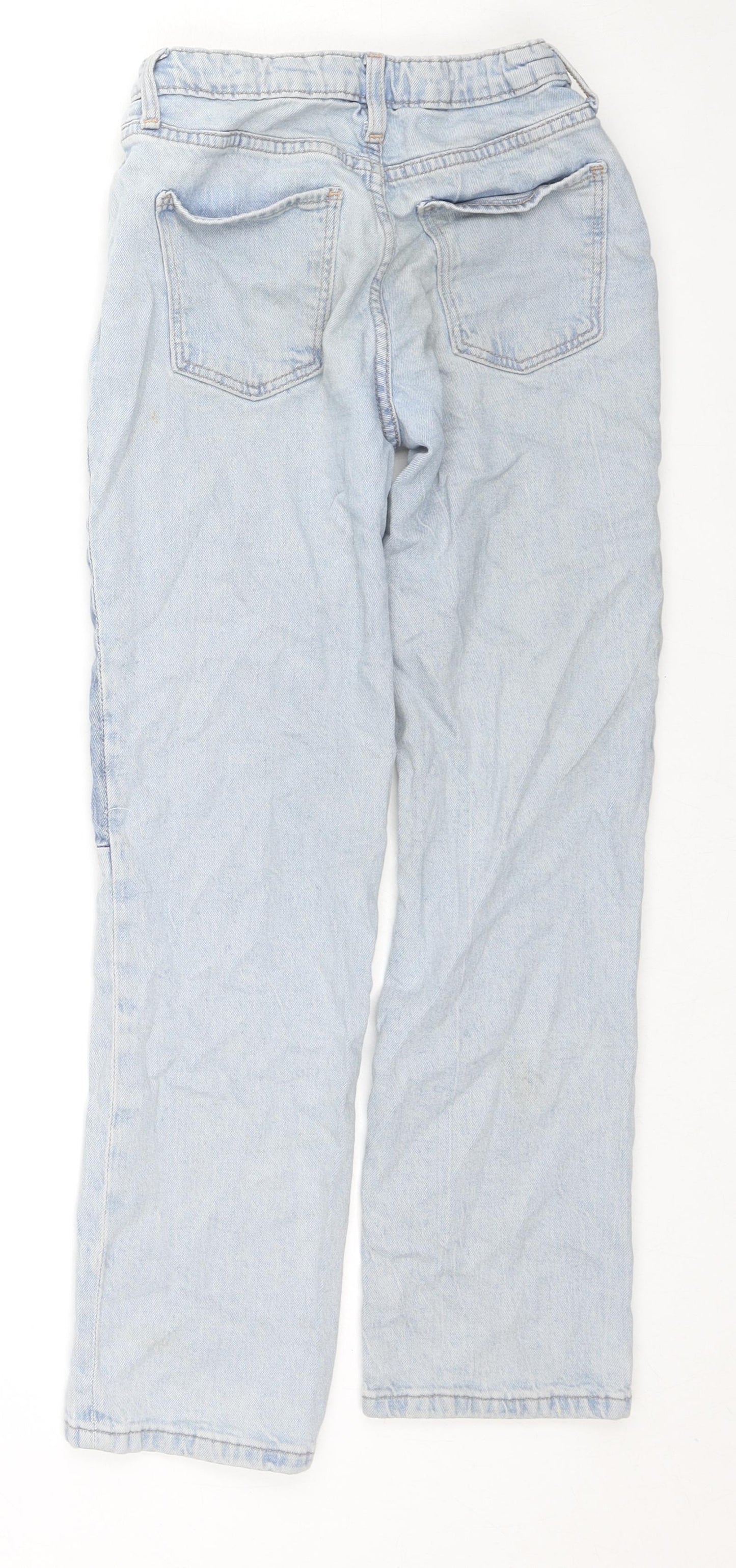 H&M Girls Blue Colourblock Cotton Straight Jeans Size 9-10 Years L24 in Regular Zip