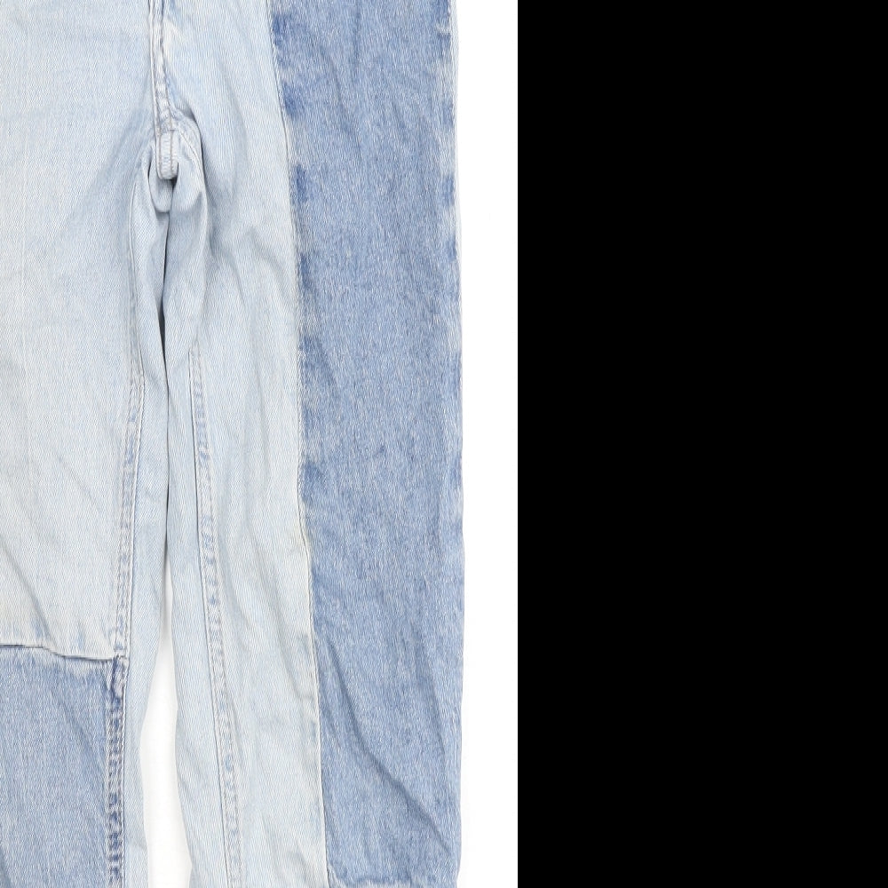 H&M Girls Blue Colourblock Cotton Straight Jeans Size 9-10 Years L24 in Regular Zip