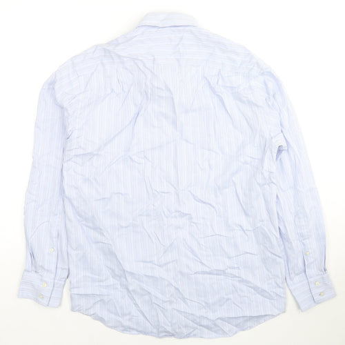 Marks and Spencer Mens Blue Striped Cotton Button-Up Size 15.5 Collared Button - Collar 15.5''