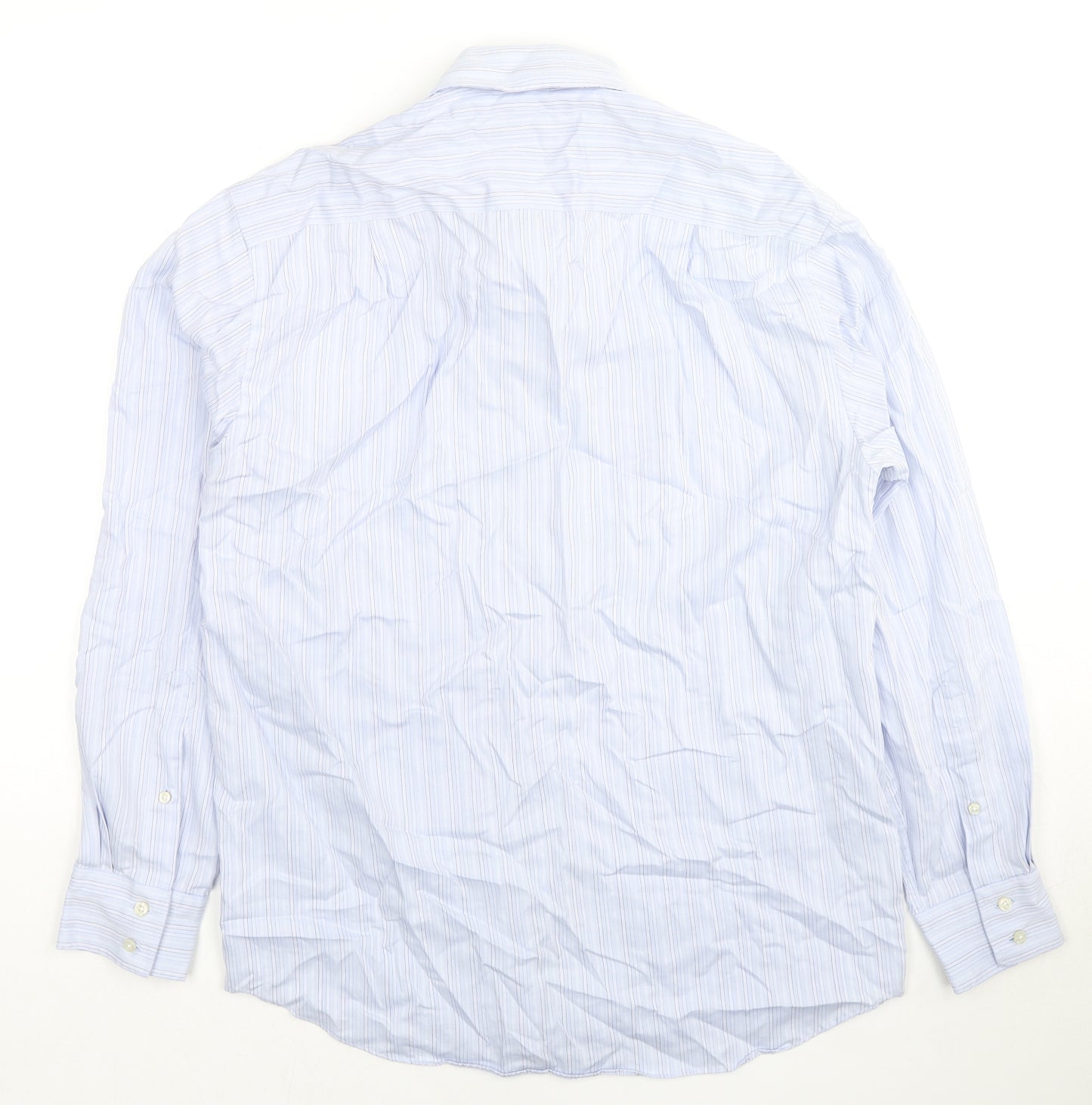 Marks and Spencer Mens Blue Striped Cotton Button-Up Size 15.5 Collared Button - Collar 15.5''