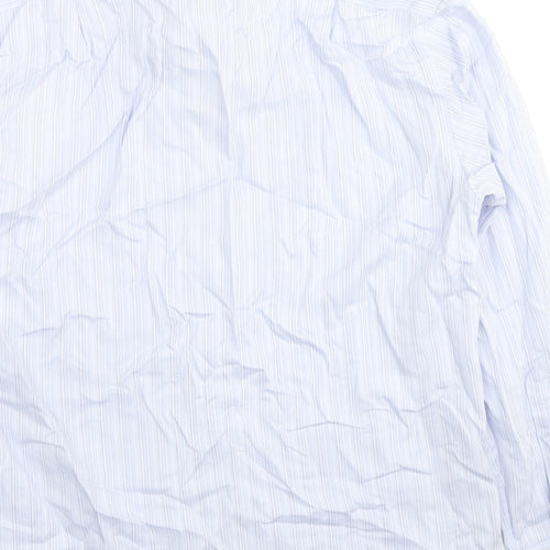 Marks and Spencer Mens Blue Striped Cotton Button-Up Size 15.5 Collared Button - Collar 15.5''