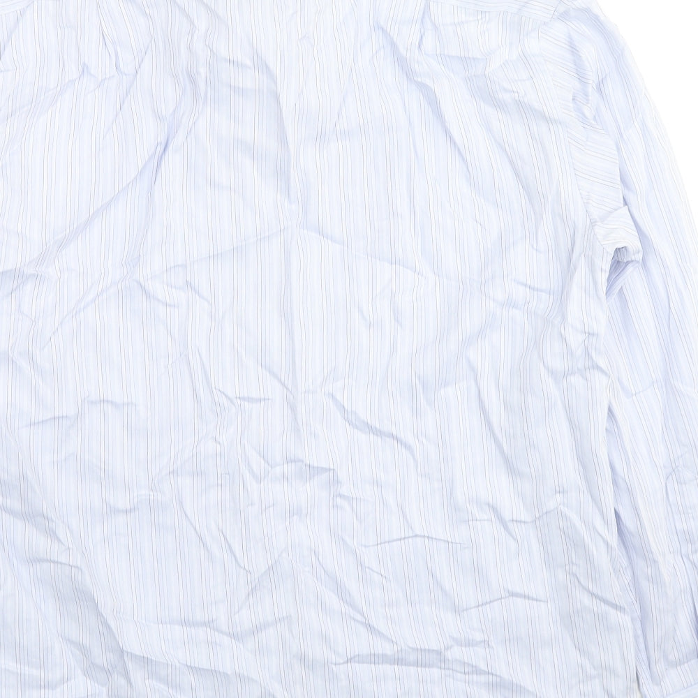 Marks and Spencer Mens Blue Striped Cotton Button-Up Size 15.5 Collared Button - Collar 15.5''