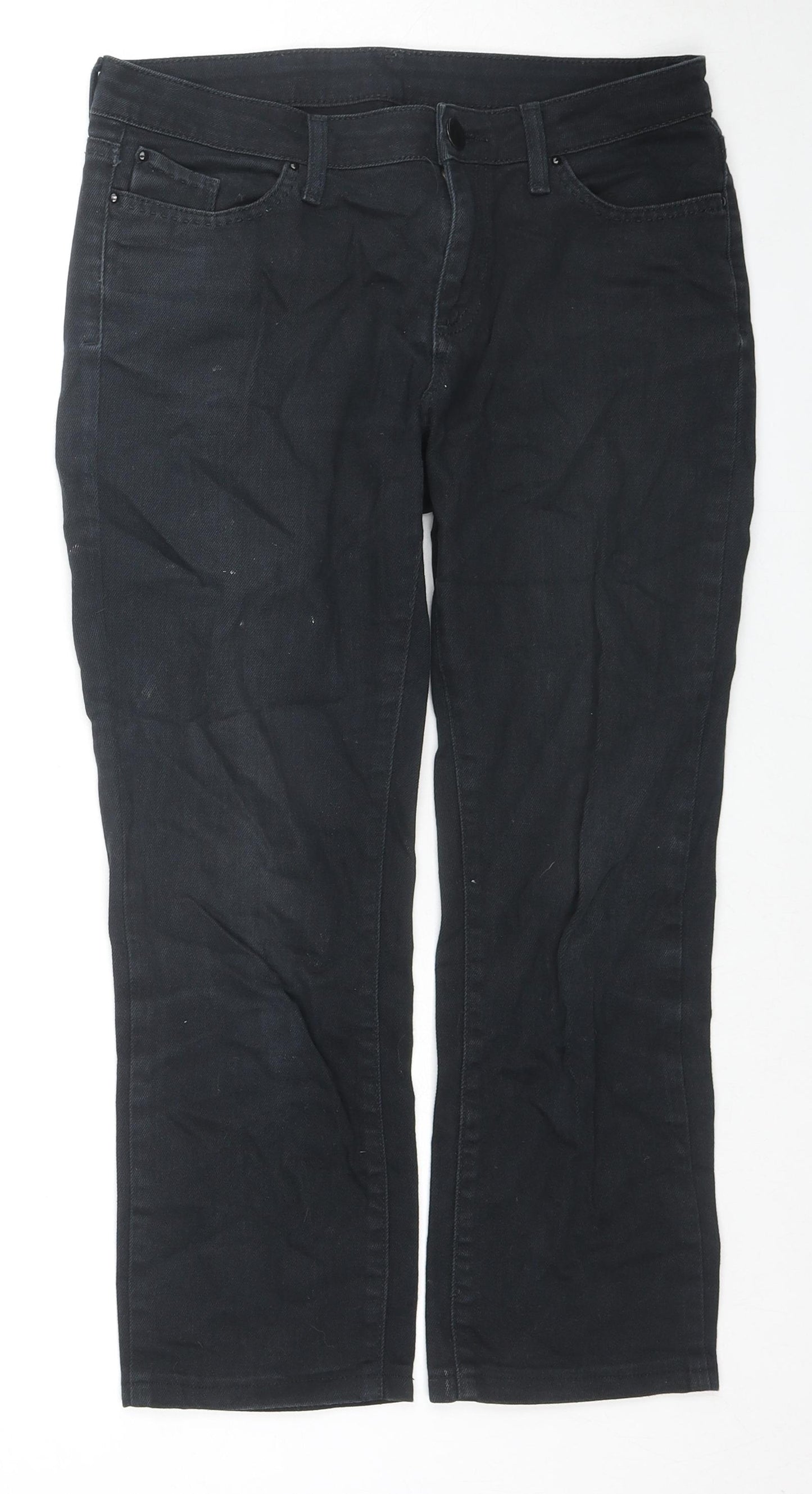 Marks and Spencer Womens Black Cotton Straight Jeans Size 10 L23 in Regular Zip