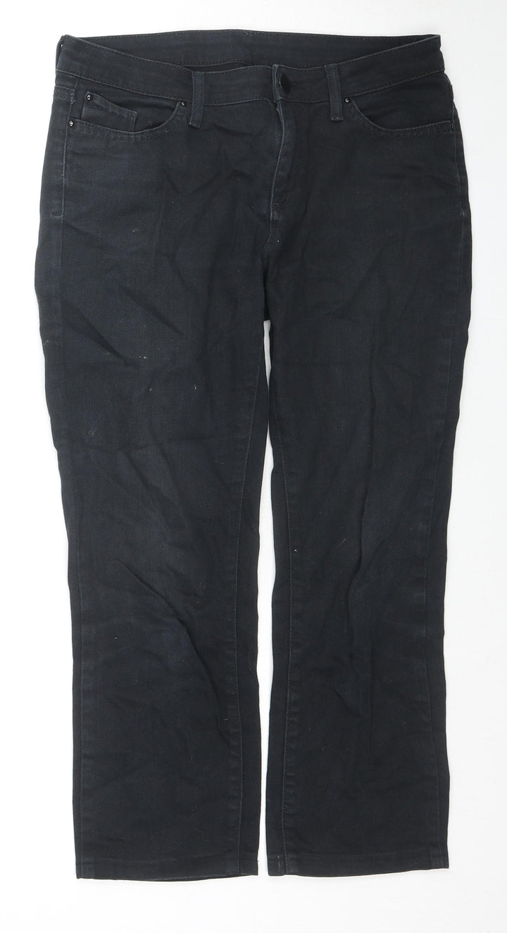 Marks and Spencer Womens Black Cotton Straight Jeans Size 10 L23 in Regular Zip