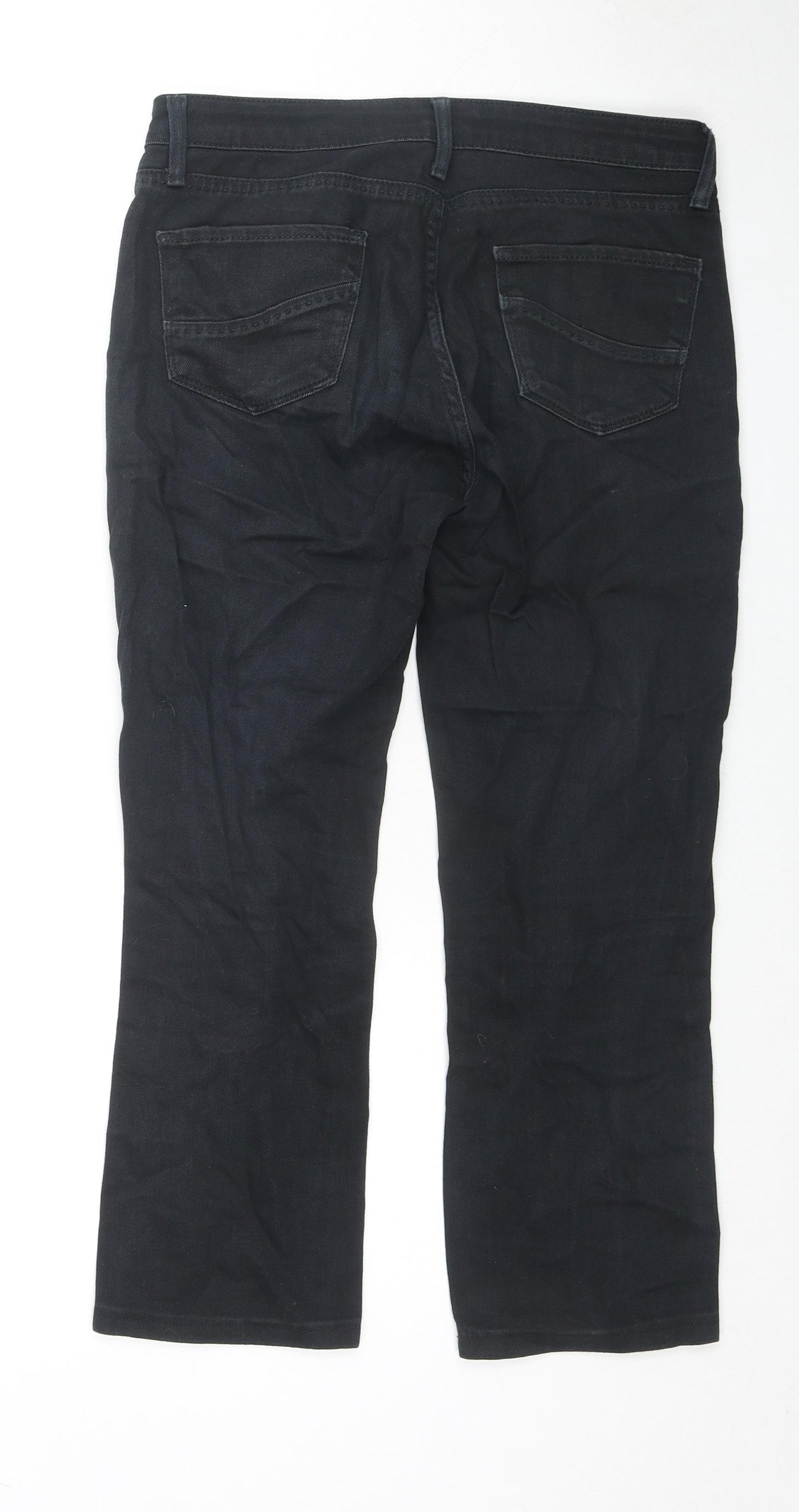 Marks and Spencer Womens Black Cotton Straight Jeans Size 10 L23 in Regular Zip