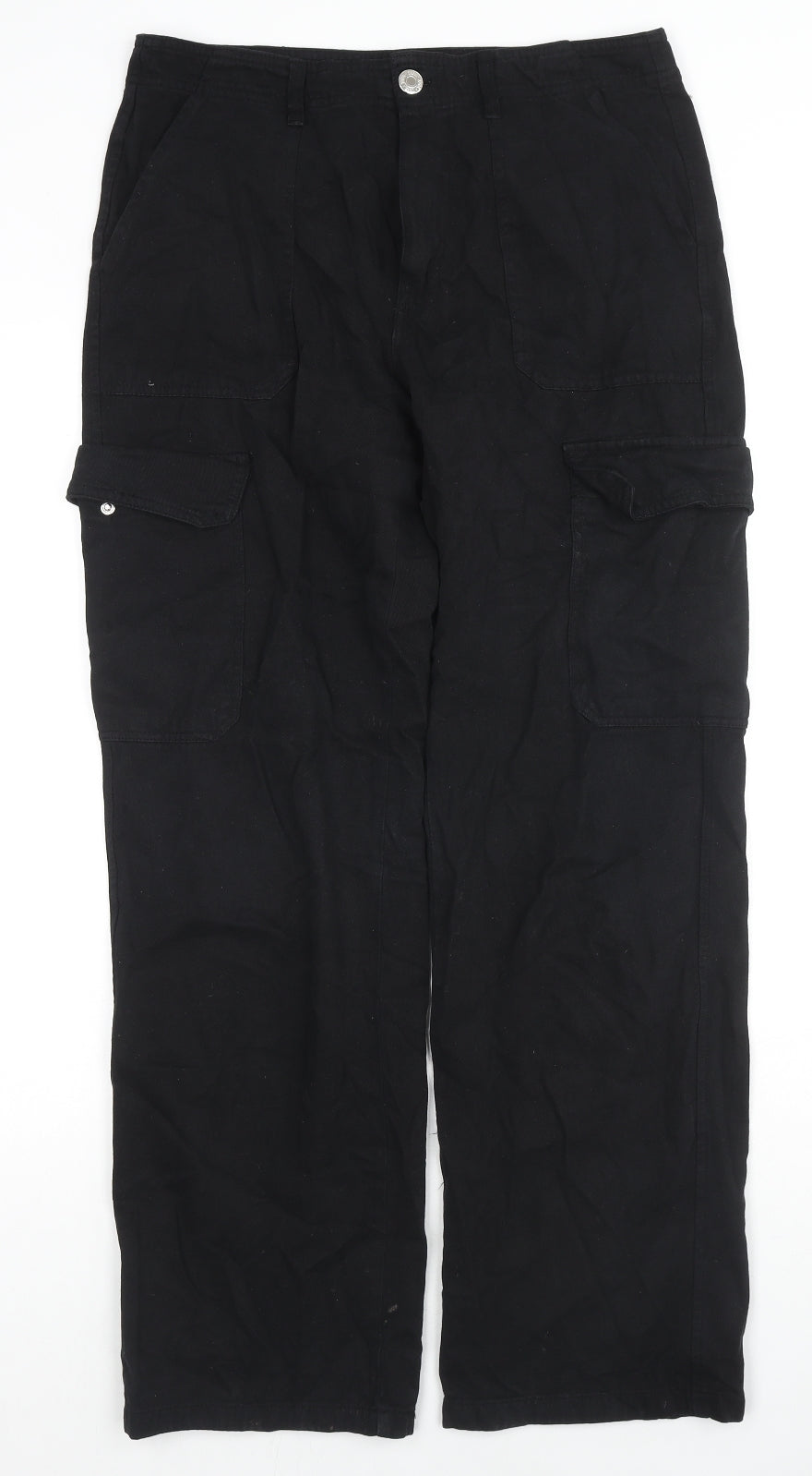 Zara Womens Black Cotton Straight Jeans Size 12 L30 in Regular Zip - Cargo Style