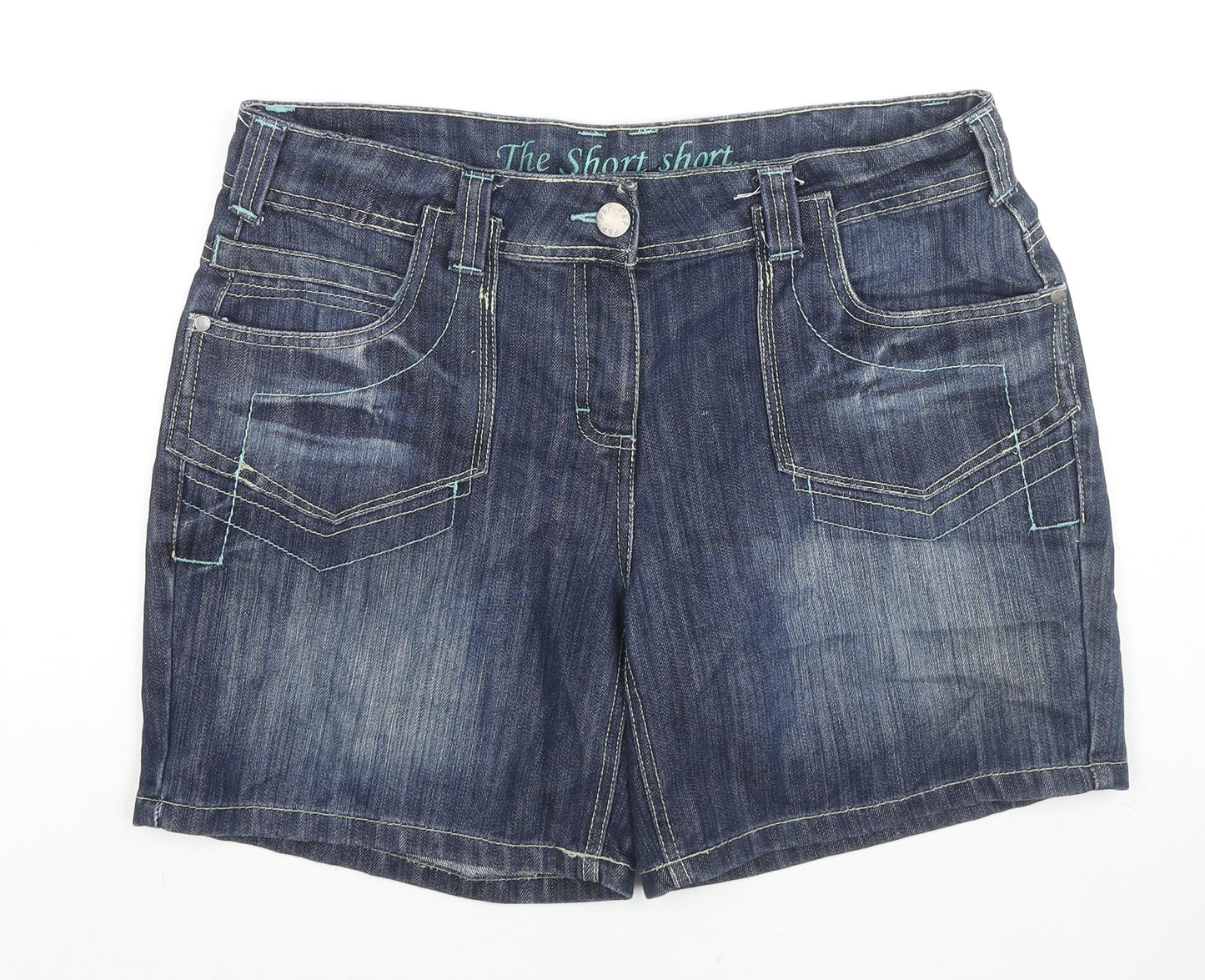 F&F Womens Blue Cotton Mom Shorts Size 14 L6 in Regular Zip