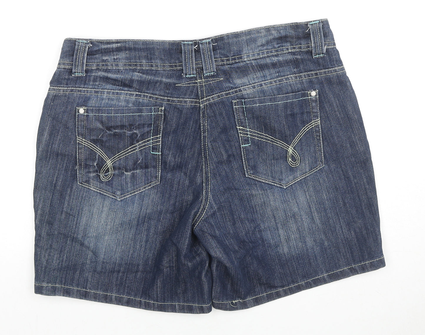 F&F Womens Blue Cotton Mom Shorts Size 14 L6 in Regular Zip