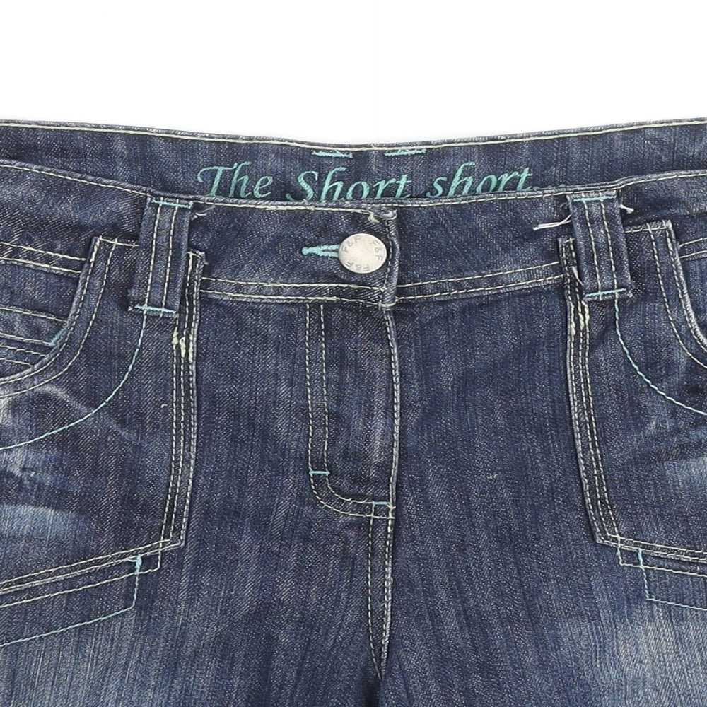 F&F Womens Blue Cotton Mom Shorts Size 14 L6 in Regular Zip