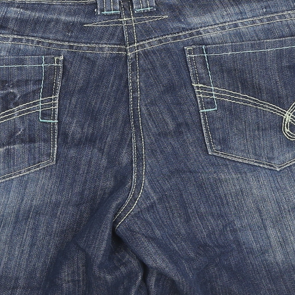 F&F Womens Blue Cotton Mom Shorts Size 14 L6 in Regular Zip