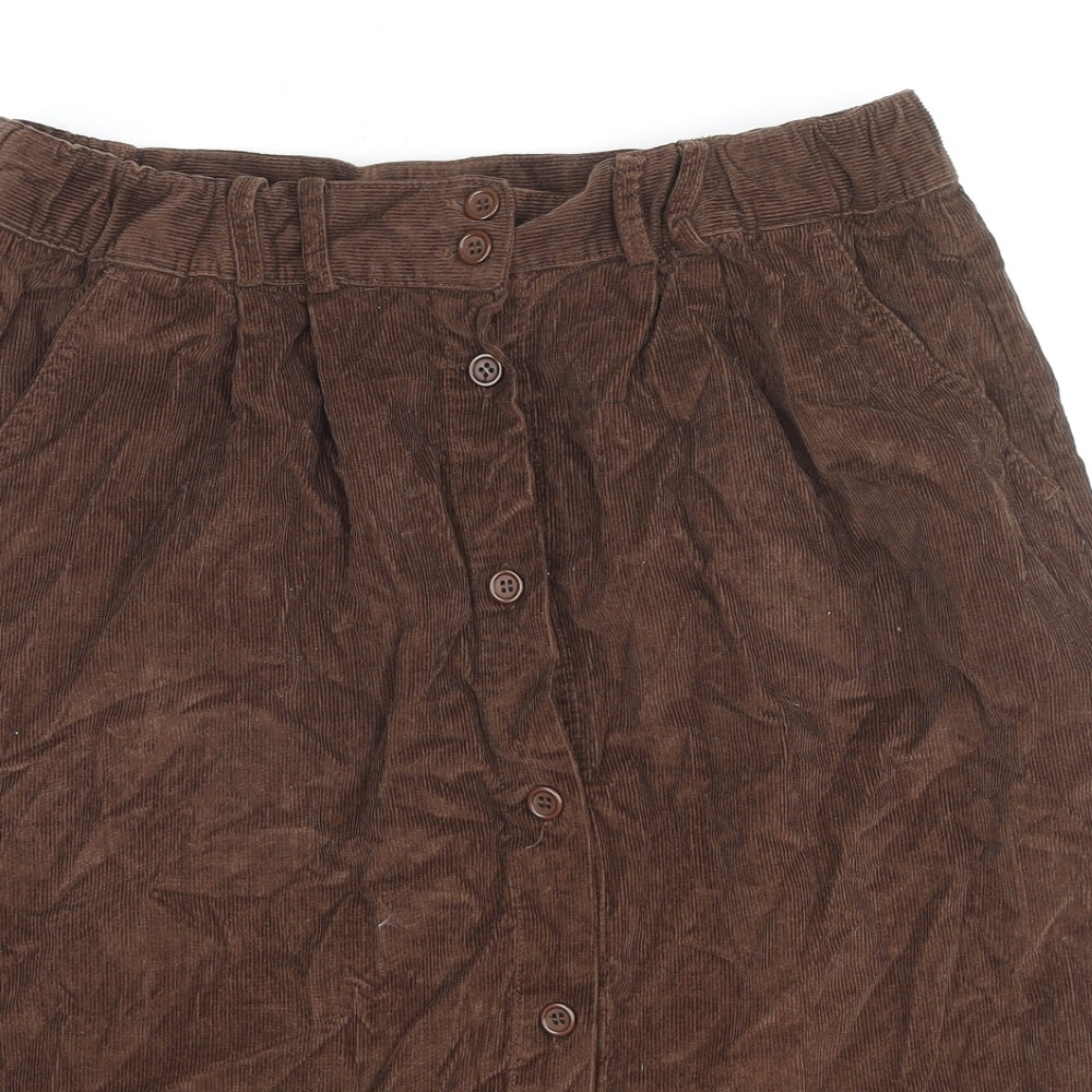 Damart Womens Brown Cotton A-Line Skirt Size 16 Button