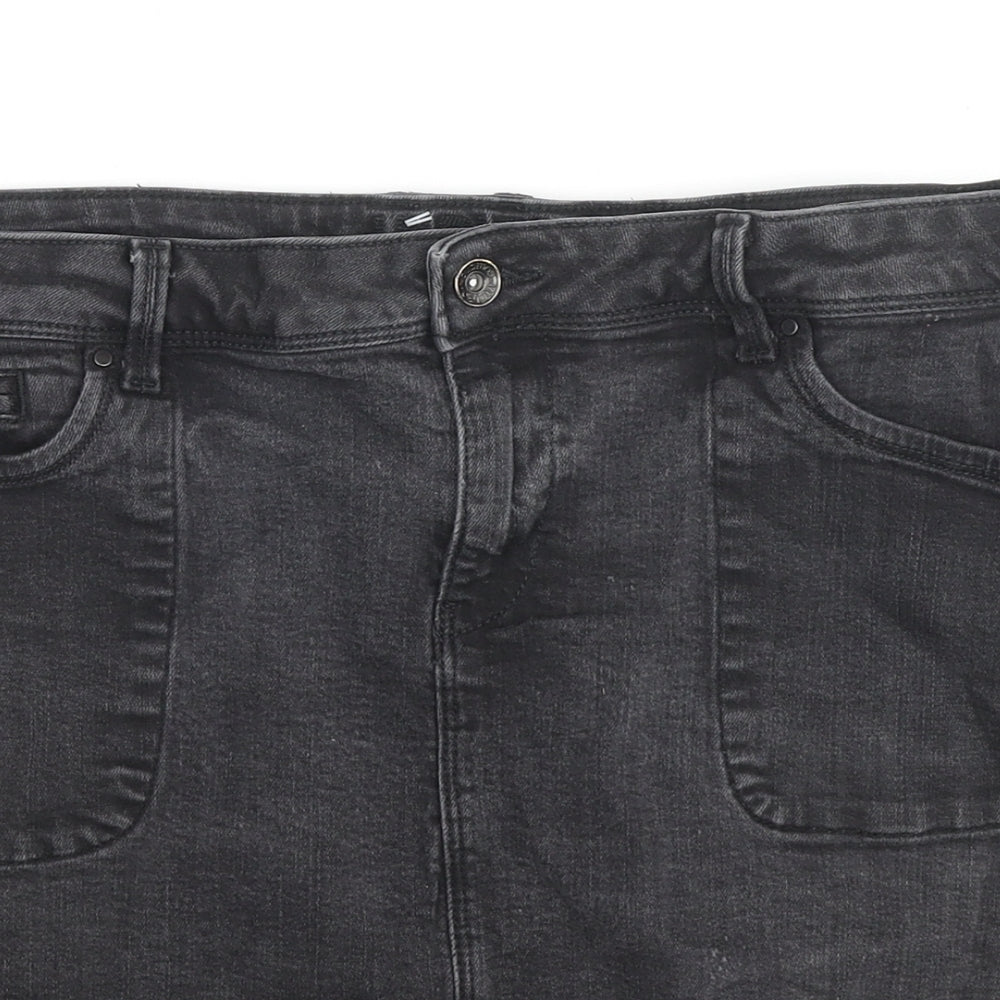 Mark Shale Womens Black Cotton A-Line Skirt Size 16 Zip