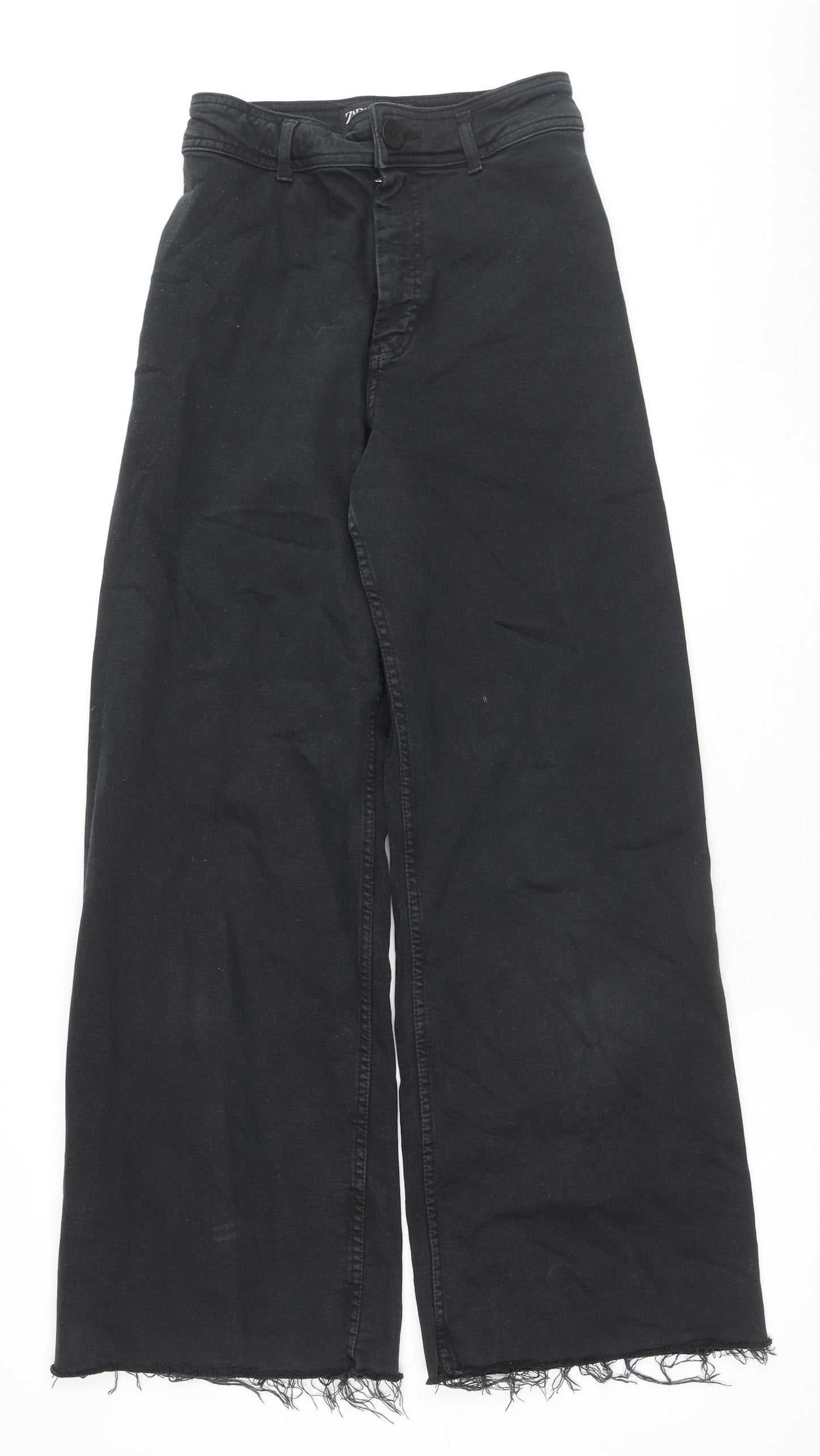 Zara Womens Black Cotton Wide-Leg Jeans Size 8 L29 in Regular Zip