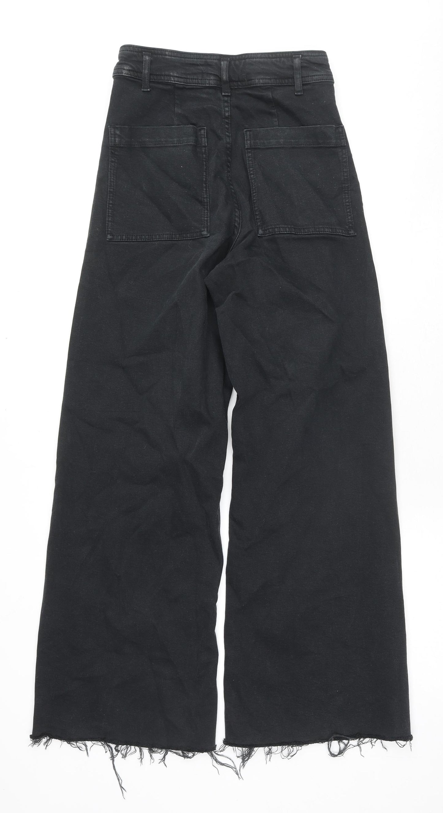 Zara Womens Black Cotton Wide-Leg Jeans Size 8 L29 in Regular Zip
