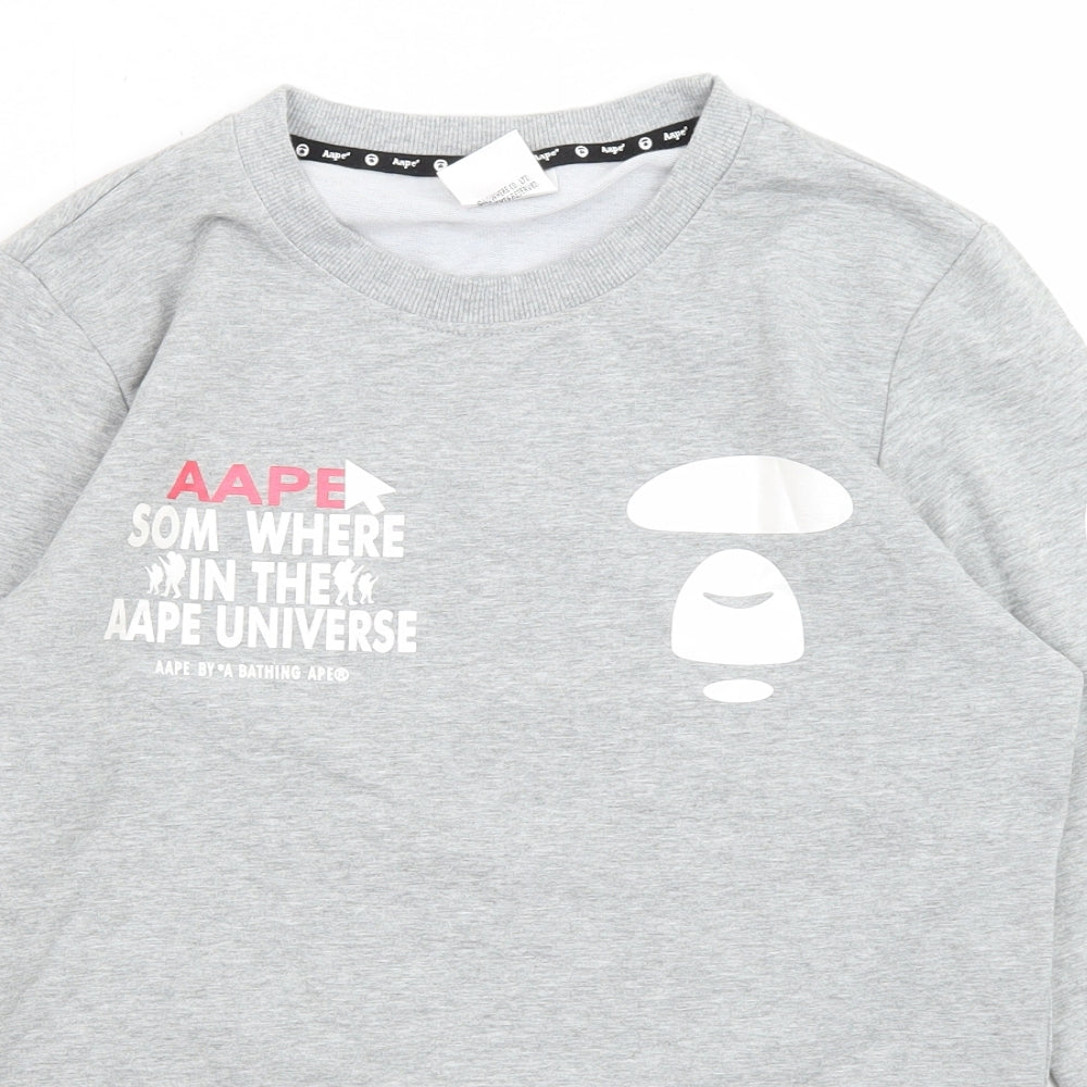 AAPE Womens Grey Cotton Pullover Sweatshirt Size L Pullover - Som where in the aape universe