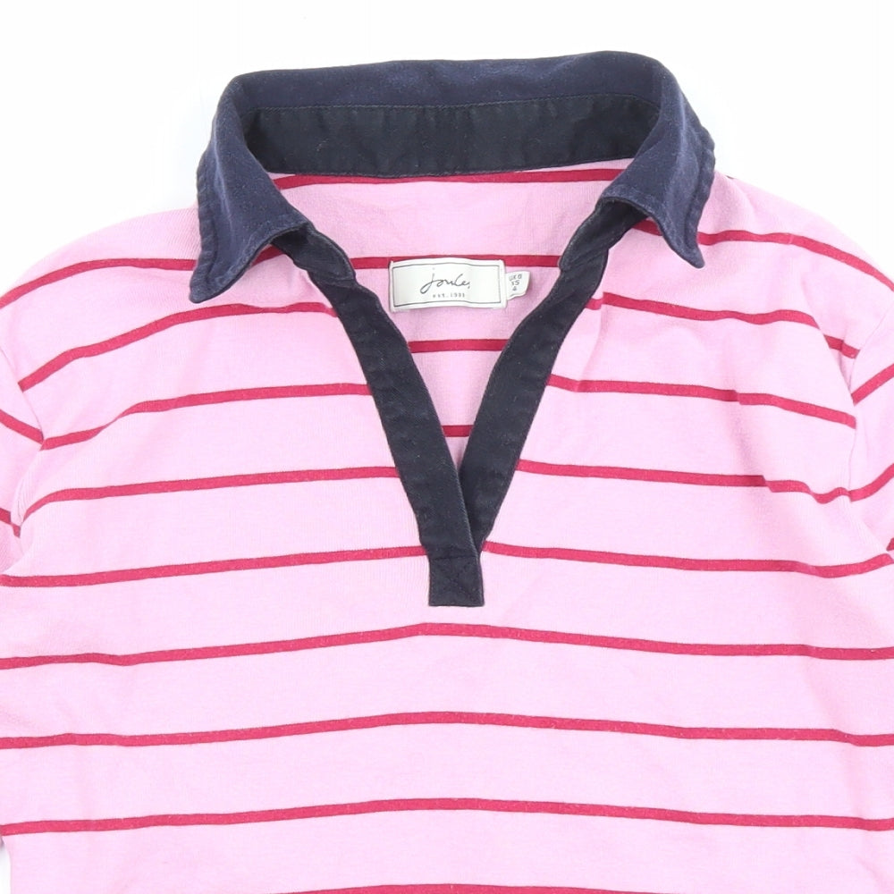 Joules Womens Pink Striped Cotton Basic T-Shirt Size 8 Collared