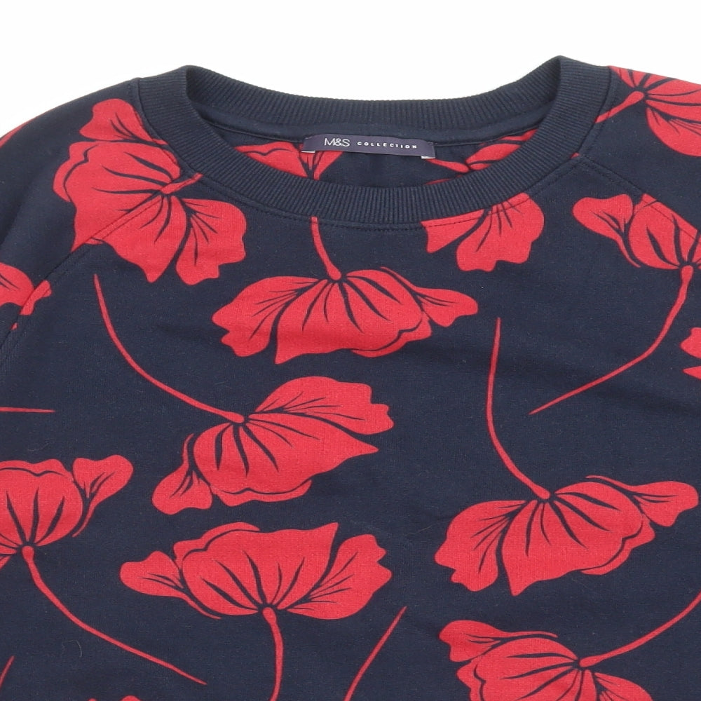 Marks and Spencer Womens Blue Floral Cotton Pullover Sweatshirt Size 14 Pullover