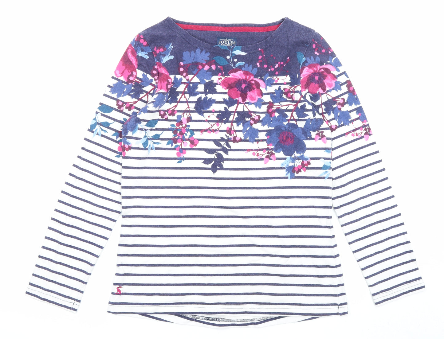 Joules Womens Blue Striped Cotton Basic T-Shirt Size 10 Boat Neck - Floral