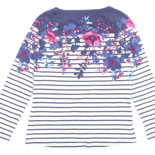 Joules Womens Blue Striped Cotton Basic T-Shirt Size 10 Boat Neck - Floral