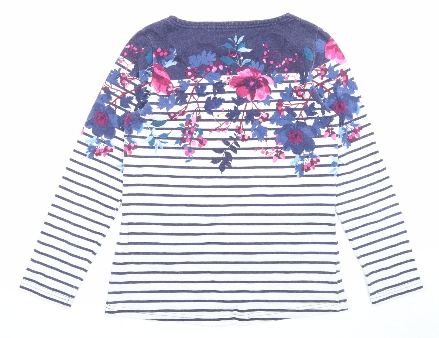 Joules Womens Blue Striped Cotton Basic T-Shirt Size 10 Boat Neck - Floral