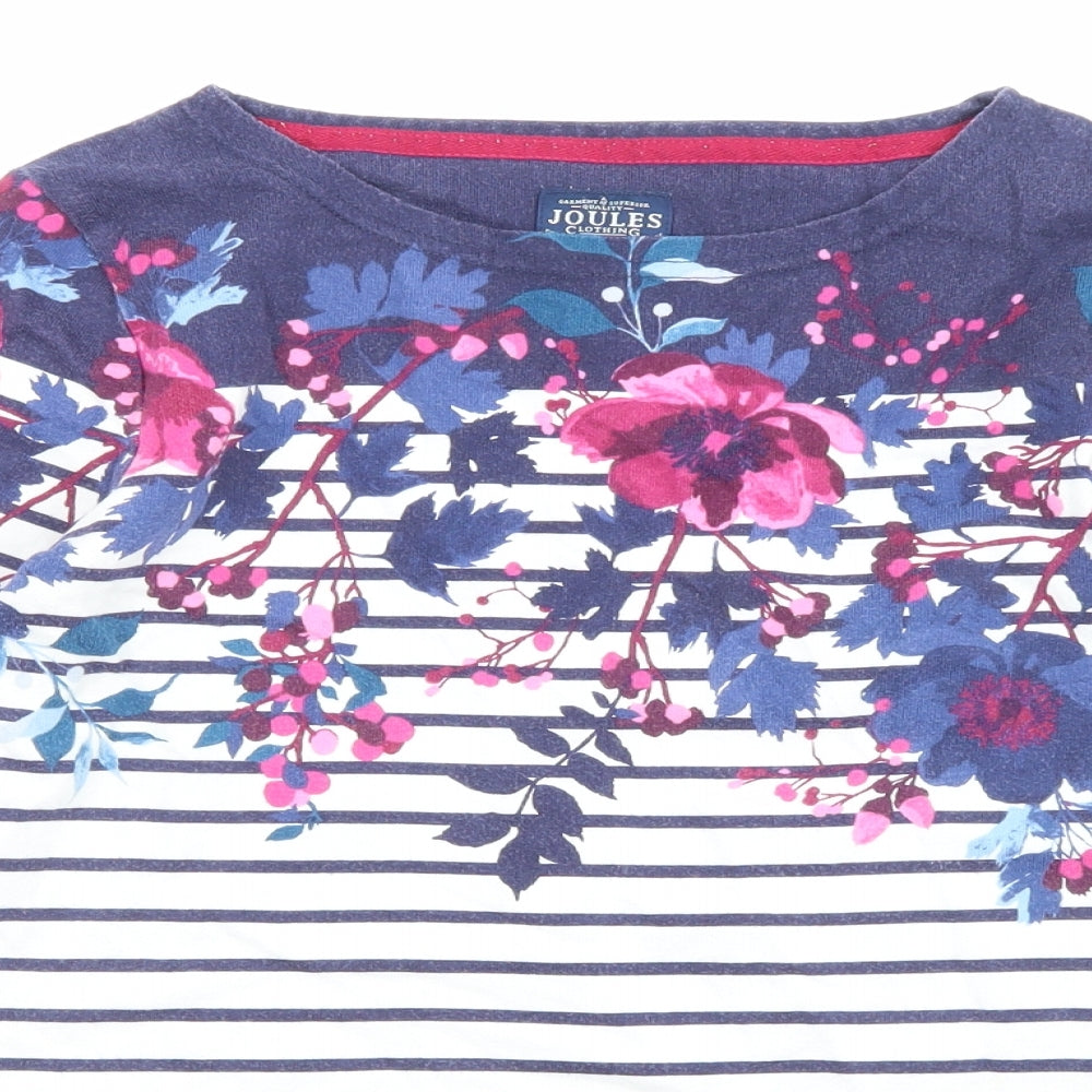 Joules Womens Blue Striped Cotton Basic T-Shirt Size 10 Boat Neck - Floral