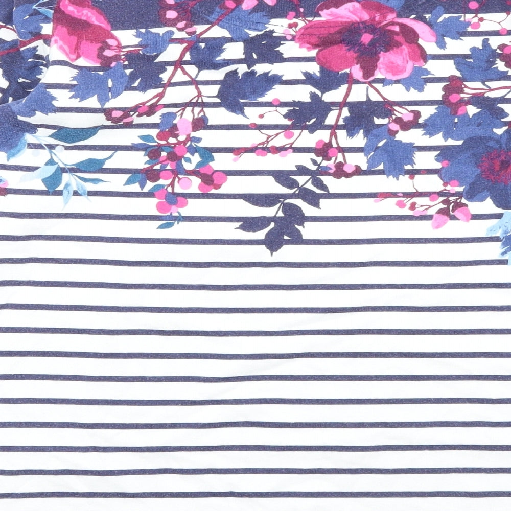 Joules Womens Blue Striped Cotton Basic T-Shirt Size 10 Boat Neck - Floral