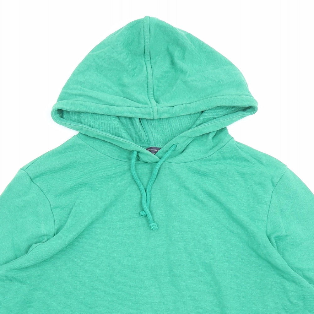 Marks and Spencer Womens Green Cotton Pullover Hoodie Size 16 Drawstring - Pocket