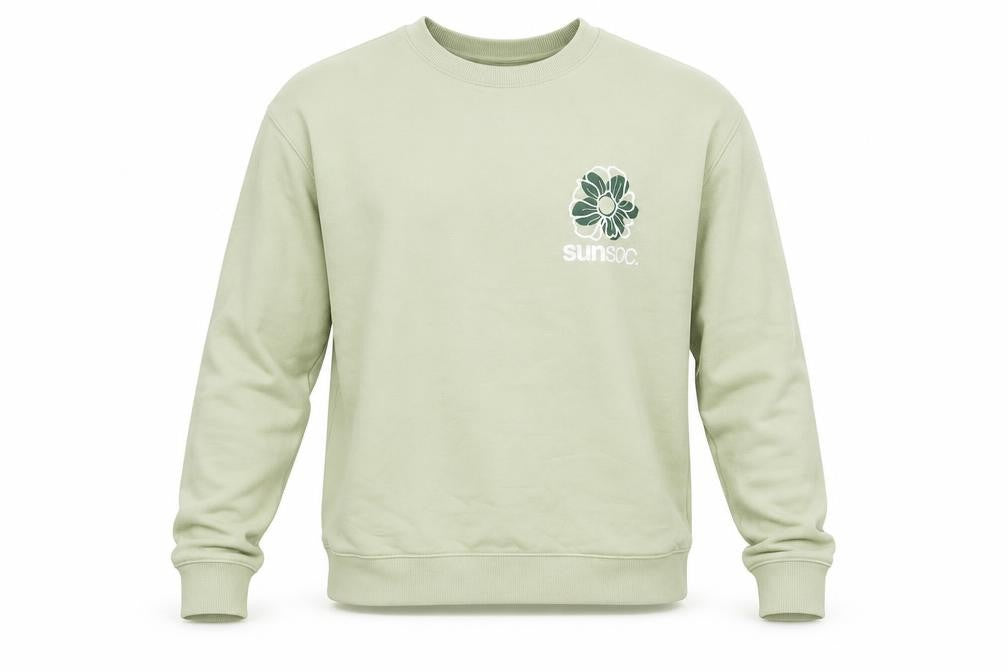 Front view of H&M men’s green cotton pullover sweatshirt, size M