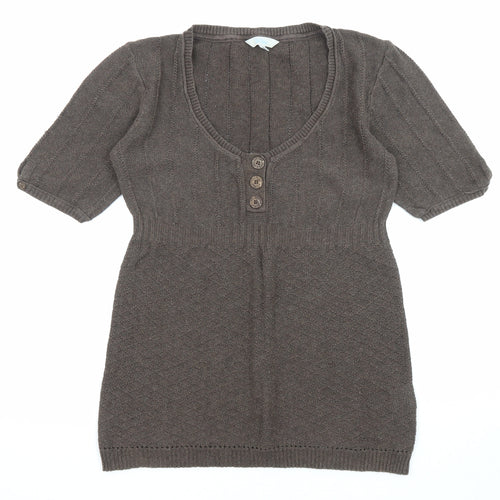 Fat Face Womens Brown Scoop Neck Cotton Pullover Jumper Size 10