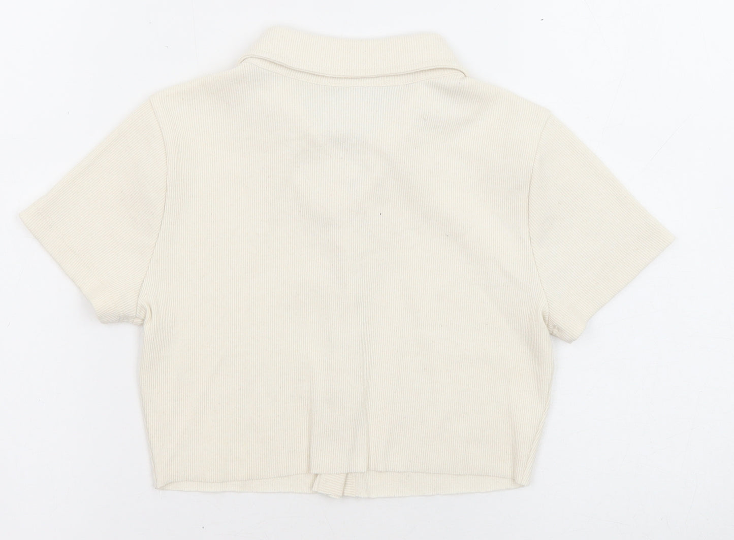 I SAW IT FIRST Womens Beige Cotton Basic Button-Up Size 10 Collared - Cropped