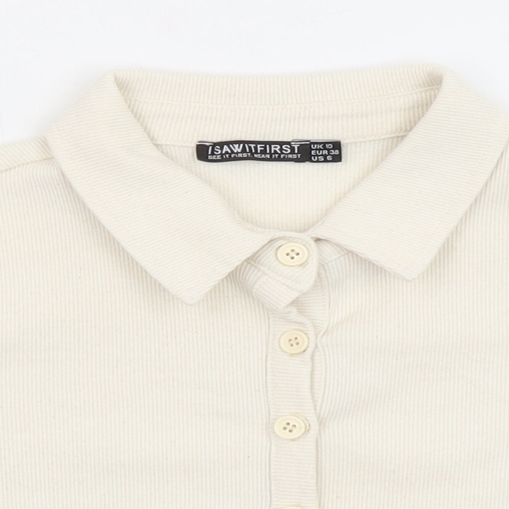 I SAW IT FIRST Womens Beige Cotton Basic Button-Up Size 10 Collared - Cropped