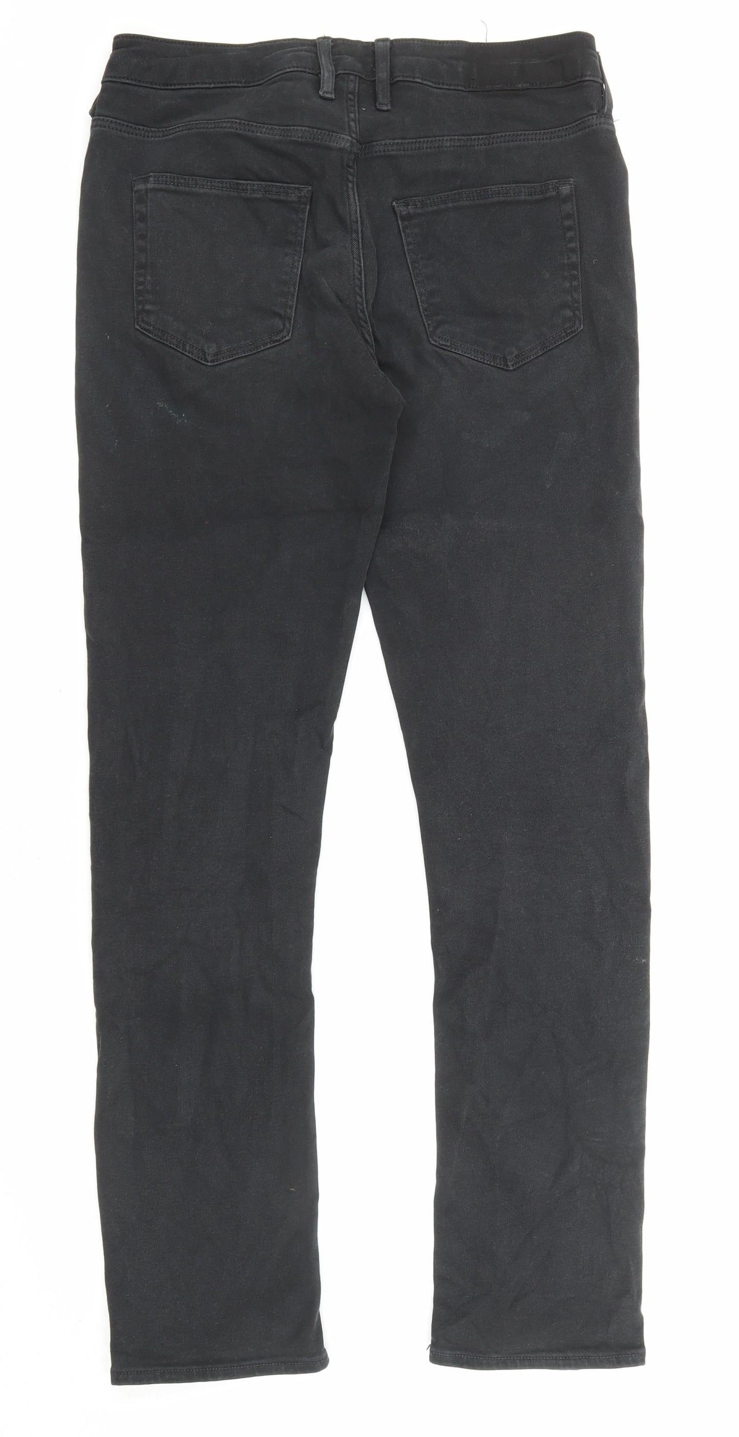 River Island Mens Black Cotton Straight Jeans Size 28 in L34 in Regular Zip - Pockets