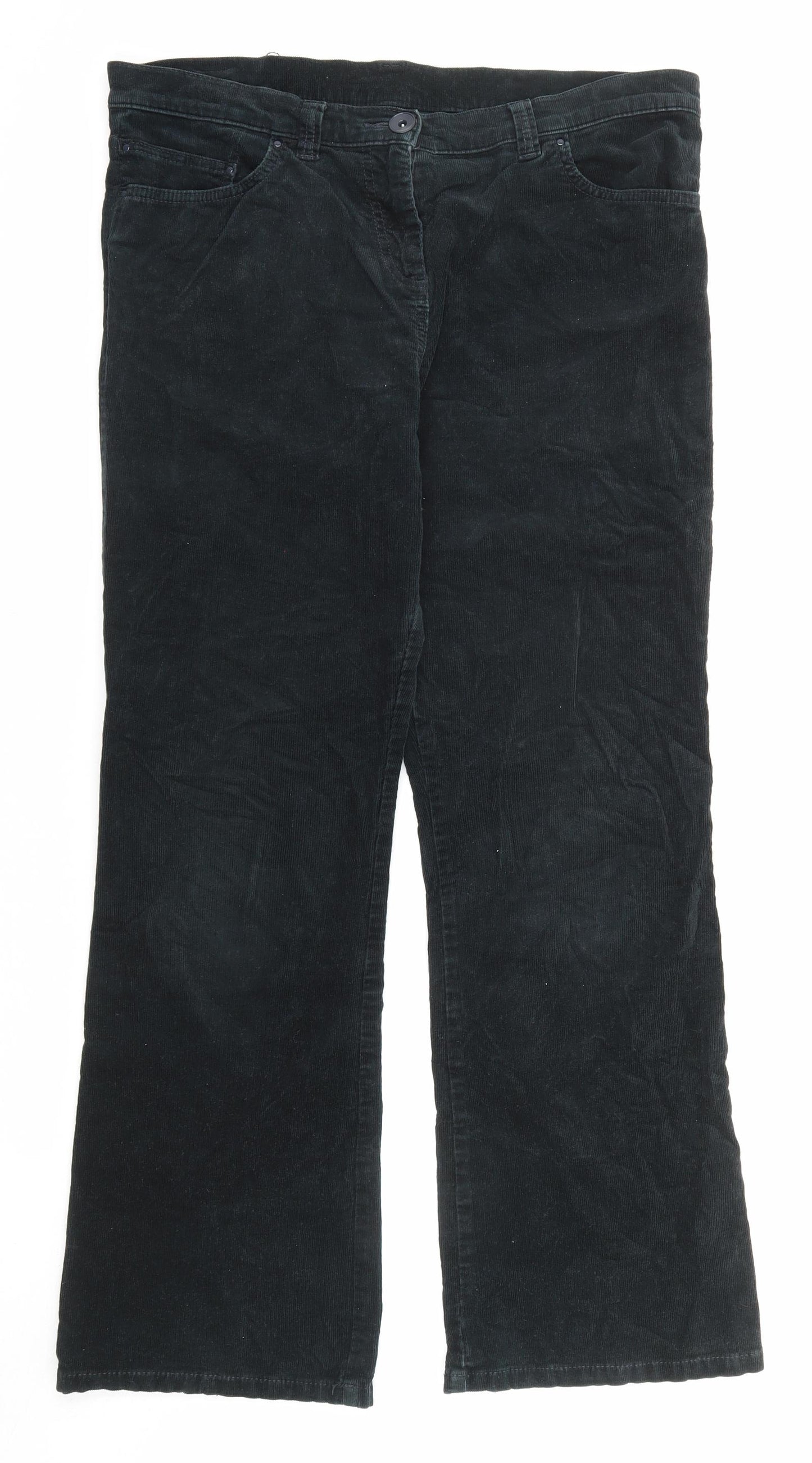 Marks and Spencer Womens Black Cotton Trousers Size 12 L29 in Regular Zip - Pockets