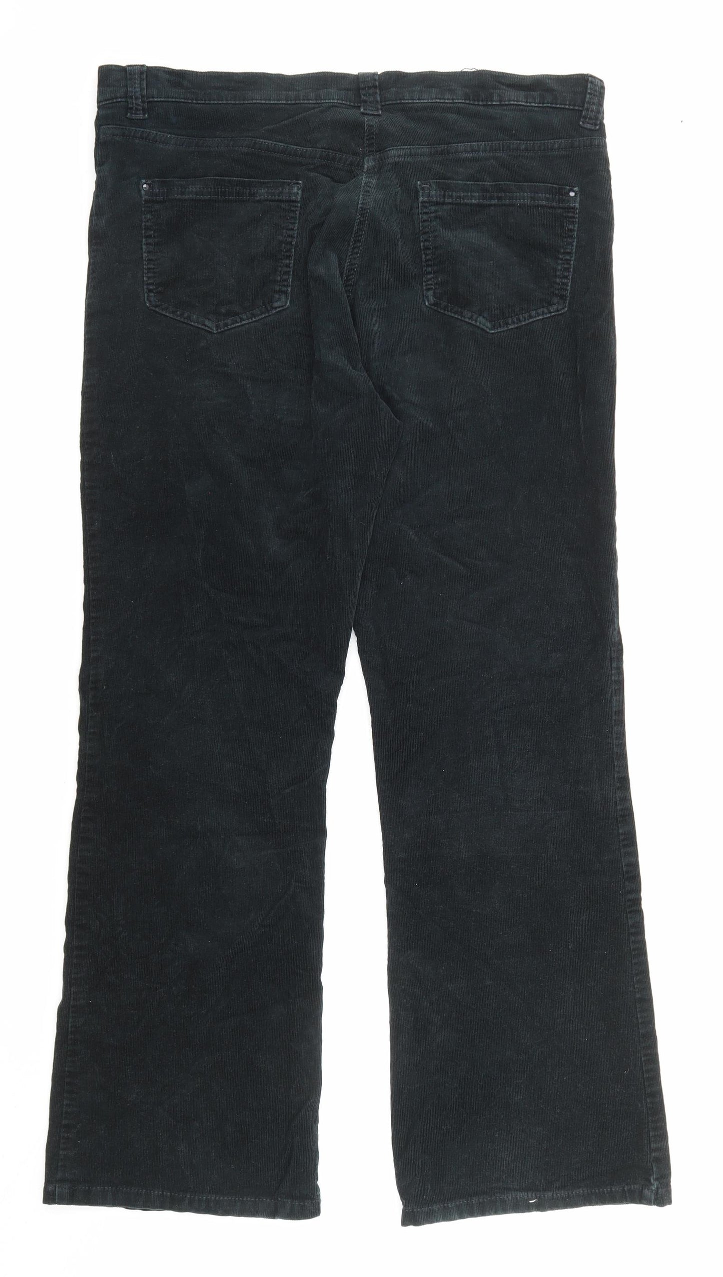 Marks and Spencer Womens Black Cotton Trousers Size 12 L29 in Regular Zip - Pockets