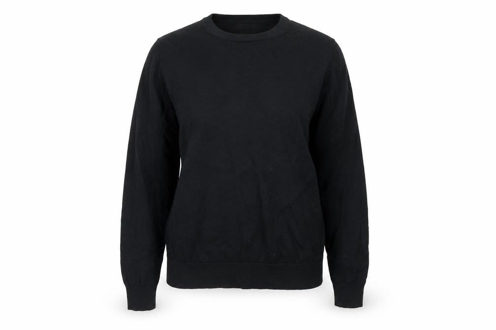 Front view of Marks & Spencer women’s black round neck acrylic jumper, size UK 14