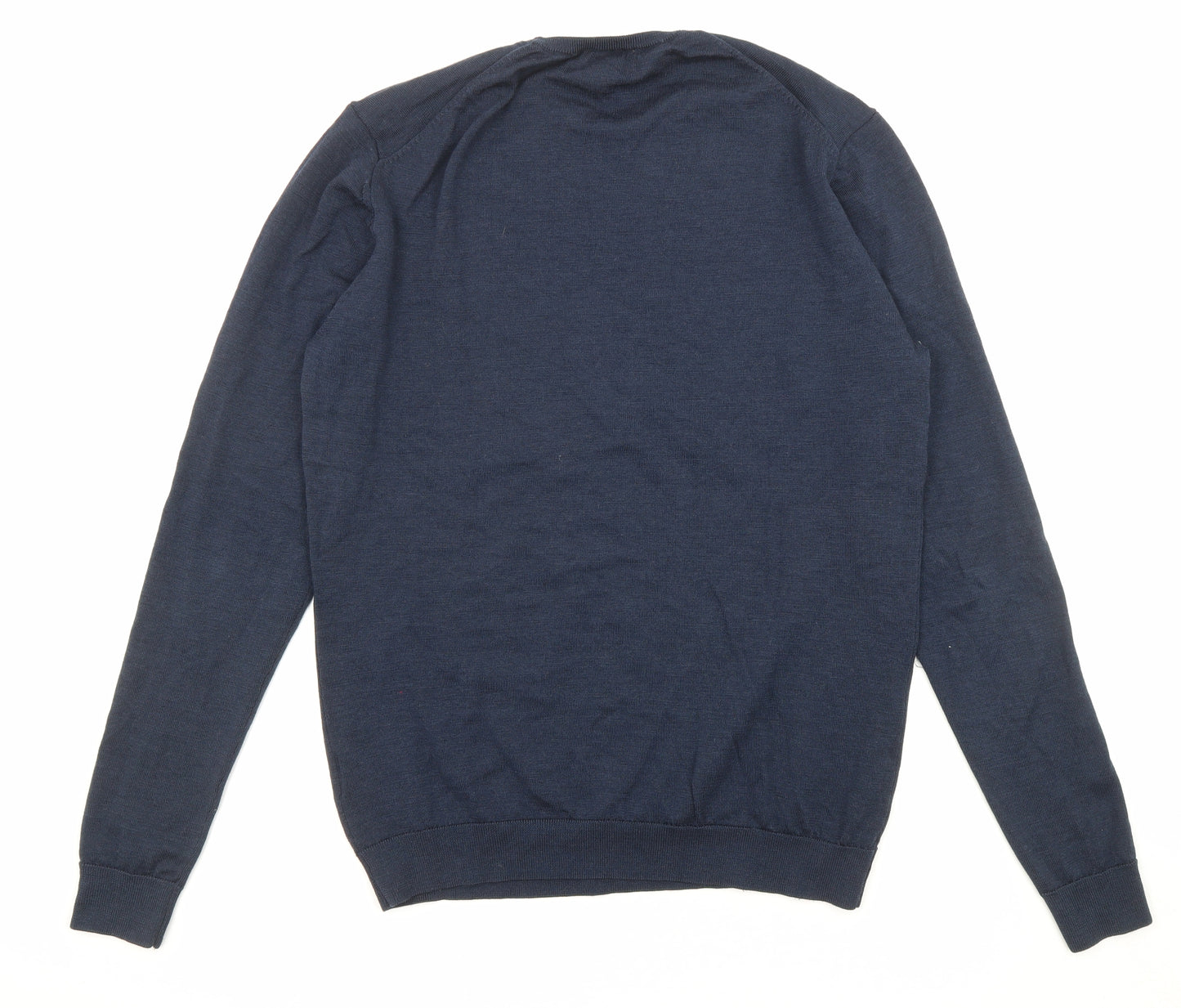 H&M Mens Blue Round Neck Wool Pullover Jumper Size M Long Sleeve