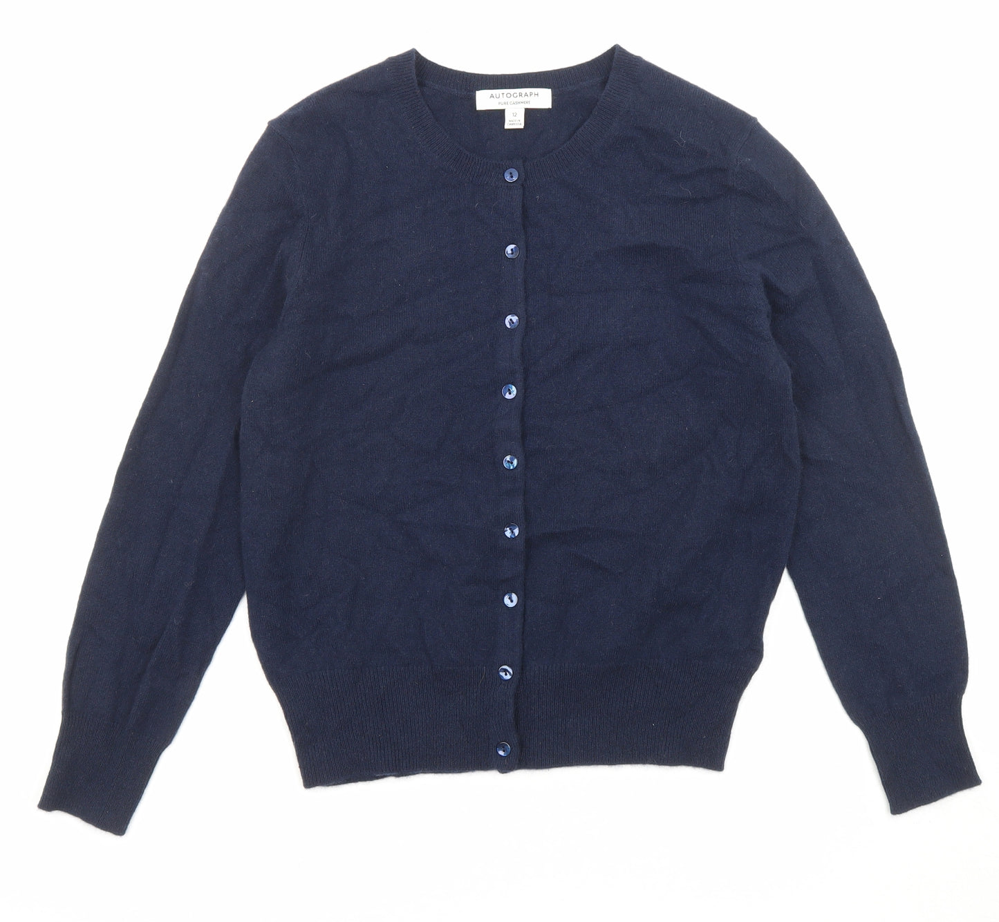 Autograph Womens Blue Crew Neck Cashmere Cardigan Jumper Size 12