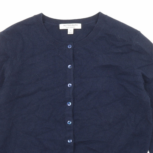 Autograph Womens Blue Crew Neck Cashmere Cardigan Jumper Size 12