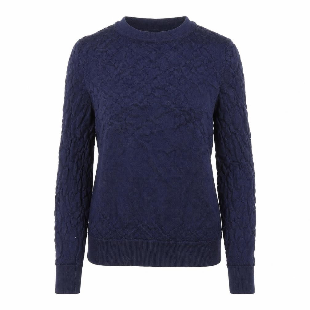 Front view of Marks & Spencer women’s purple round neck wool jumper, size UK 8