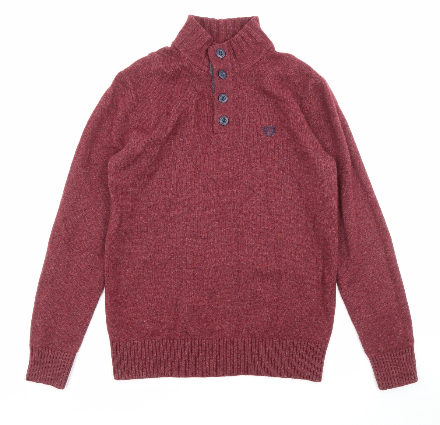 Racing Green Mens Red High Neck Wool Pullover Jumper Size L Long Sleeve - Button-up