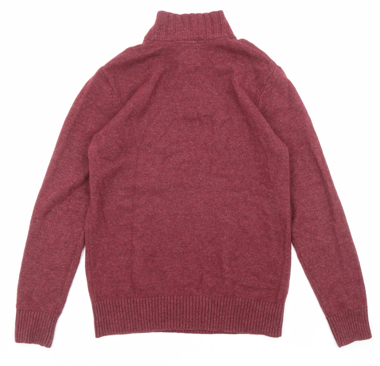 Racing Green Mens Red High Neck Wool Pullover Jumper Size L Long Sleeve - Button-up