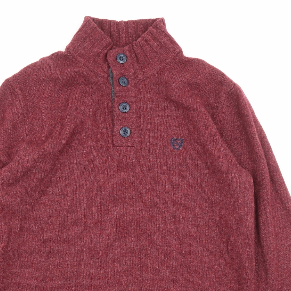 Racing Green Mens Red High Neck Wool Pullover Jumper Size L Long Sleeve - Button-up